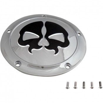 COUVERCLE EMBRAYAGE CHROMÉ NOIR 3D CRÂNE SKULL POUR HARLEY DAVIDSON FLT/FLHT TOURING '16-'17