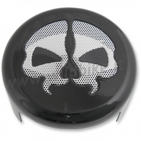 COUVERTURE DE KLAXON DIVISÉ CRÂNE NOIR/CHROME POUR HARLEY DAVIDSON XL SPORTSTER ET TWIN CAM