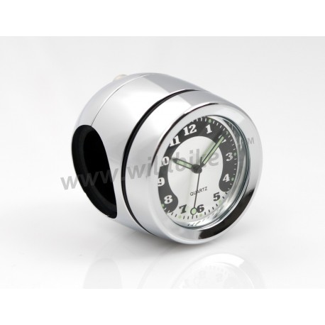 OROLOGIO UNITECH IN ALLUMINIO CROMATO PER MANUBRI DA 1 1/4" 30-32 MM. MOTO CUSTOM E HARLEY