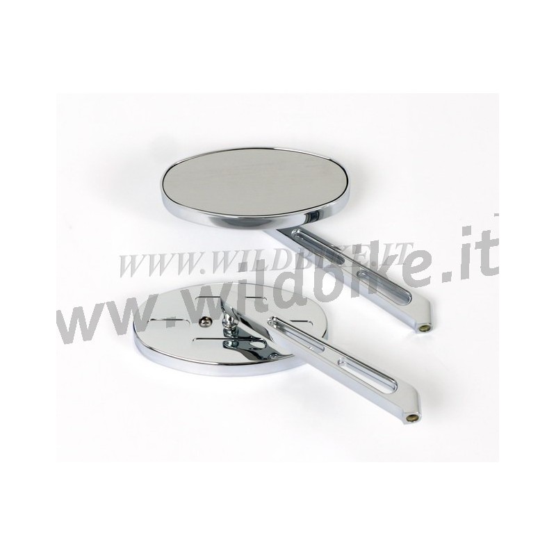 SPECCHIETTI OVALI IN ALLUMINIO BILLET PER MOTO CUSTOM -STELO CORTO