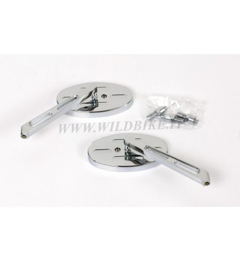 SPECCHIETTI OVALI IN ALLUMINIO BILLET PER MOTO CUSTOM -STELO CORTO