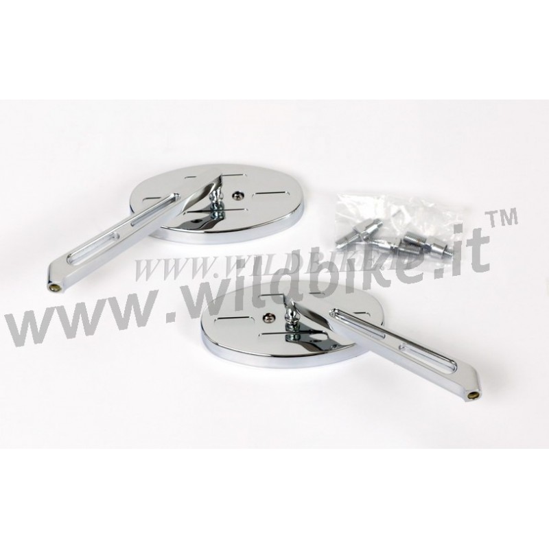SPECCHIETTI OVALI IN ALLUMINIO BILLET PER MOTO CUSTOM -STELO LUNGO