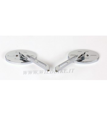 SPECCHIETTI OVALI IN ALLUMINIO BILLET PER MOTO CUSTOM -STELO LUNGO
