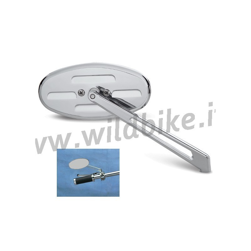 SPECCHIO OVALE BILLET STEALTH I CROMATO MOTO CUSTOM E HARLEY DAVIDSON
