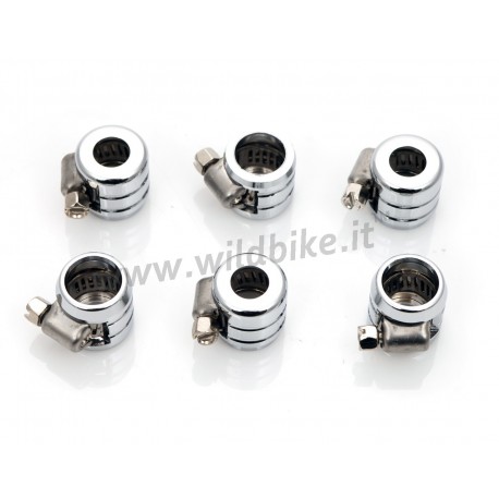 HOSE ENDS WITH CLAMPS GROOVED CHROME 1/4"