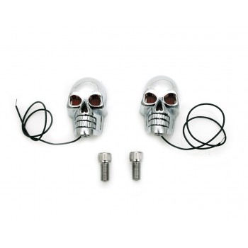 ORNAMENTI  TESCHIO CROMATI CON OCCHI  ROSSI MOTO CUSTOM E HARLEY