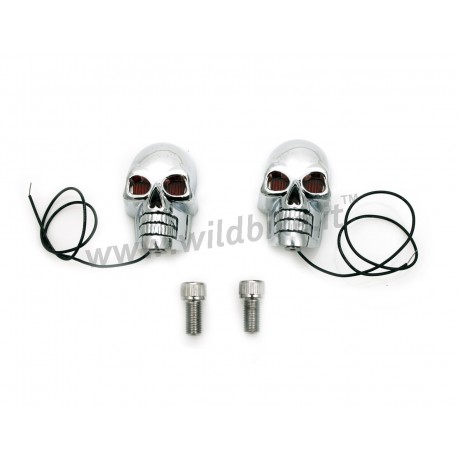 ORNAMENTI  TESCHIO CROMATI CON OCCHI  ROSSI MOTO CUSTOM E HARLEY