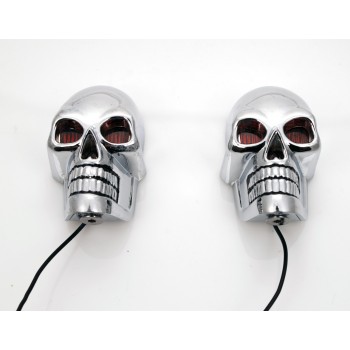 ORNAMENTI  TESCHIO CROMATI CON OCCHI  ROSSI MOTO CUSTOM E HARLEY