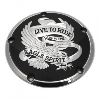 CLUTCH DERBY COVER EAGLE SPIRIT BLACK/CHROME FOR HARLEY DAVIDSON TWIN CAM '99-'17