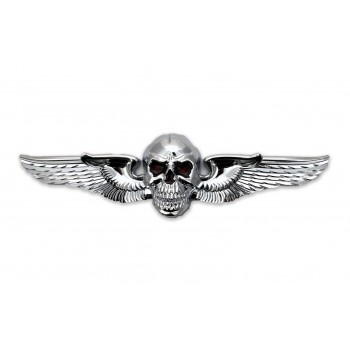 ORNAMENTO FREGIO TESCHIO FLYING SKULL  PER PORTATARGA MOTO CUSTOM E HARLEY