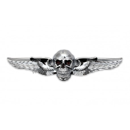ORNAMENTO FREGIO TESCHIO FLYING SKULL  PER PORTATARGA MOTO CUSTOM E HARLEY