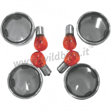 RAUCH BLINKER LENS KIT DEUCE STYLE MIT CHROMSPANGEN RINGS für HARLEY DAVIDSON