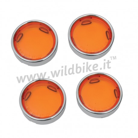 AMBER TURN SIGNAL LENS KIT DEUCE STYLE WITH CHROME TRIM RINGS FOR HARLEY DAVIDSON