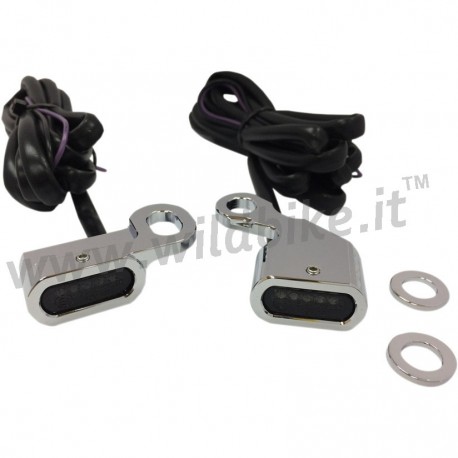 MINI CHROME TURN SIGNALS DRAG LED SMOKED EU APPROVED FOR HANDLEBAR HARLEY DAVIDSON FXD DYNA '99-'17
