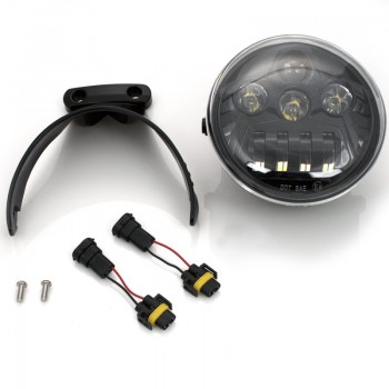 PHARES AVANT LED EU APPROUVÉ SUPERLIGHT NOIR AVEC SUPPORT POUR HARLEY DAVIDSON V-ROD
