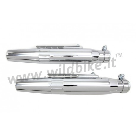 POTS ECHAPPEMENTS UNIVERSEL WYATT GATLING® CONIQUE RAINURÉ CHROME POUR MOTO CUSTOM