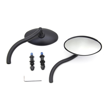 MIROIRS EN ALUMINIUM WYATT GATLING OVALE NOIR MOTO CUSTOM ET HARLEY DAVIDSON