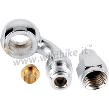 RACCORD DE BANJO UNIVERSEL CHROMÉ COURBE 35 °10MM x 3/8 " MOTOCYCLETTE ET HARLEY DAVIDSON