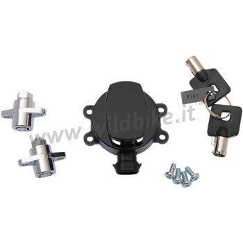 KIT COMMUTATEUR D'ALLUMAGE NOIR AVEC BLOCAGE DE SACOCHE POUR HARLEY DAVIDSON FLHR ROAD KING '14-'18