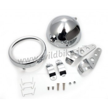 CORPO CALOTTA CROMATA FARO ANTERIORE DA 5-3/4” 145 MM CON MONTAGGIO LATERALE MOTO
