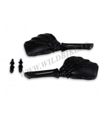 SPECCHIETTI NERI A MANO DI SCHELETRO PER MOTO CUSTOM E HARLEY