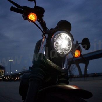FARO FANALE ANTERIORE A LED MULTIFUNZIONE OMOLOGATO 155 MM BATES NERO LUCIDO PER MOTO