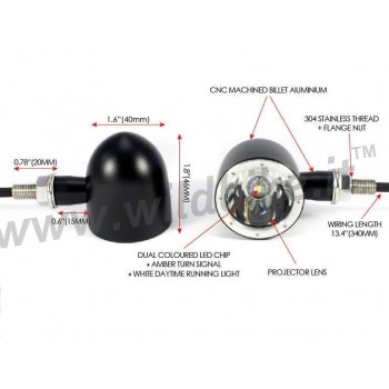 INDICATORI FRECCE ANTERIORI BULLET MULTIFUNZIONE NERE CREE LED PER MOTO CUSTOM E HARLEY DAVIDSON