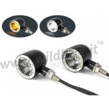 INDICATORI FRECCE ANTERIORI BULLET MULTIFUNZIONE NERE CREE LED PER MOTO CUSTOM E HARLEY DAVIDSON
