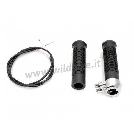 KIT MANOPOLE NERE CON COMANDO ACCELLERATORE DA 1" 25 MM. PER MANUBRIO MOTO 