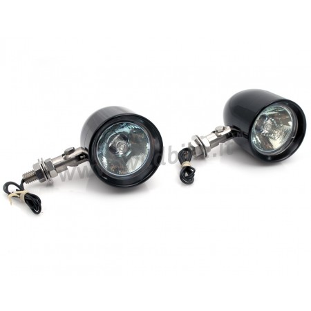 LICHTER VIZOR ALUMINIUM SCHWARZ HALOGEN 55 MM 12V / 50W  MOTORRAD CUSTOM UND HARLEY DAVIDSON