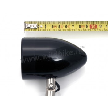 FARETTI AUSILIARI VIZOR BULLET ALOGENI IN ALLUMINIO NERO 55 MM 12V/50W. MOTO CUSTOM E HARLEY DAVIDSON