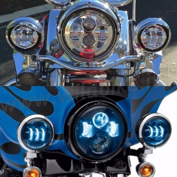 FARI AUSILIARI ANTERIORI A LED OMOLOGATI CROMATI DA 120 MM PER MOTO E HARLEY DAVIDSON
