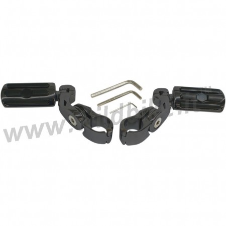 PEDANE RIBBED 2.5" REGOLABILI NERE PER TUBI 1-1/4" PARAMOTORE MOTO E HARLEY DAVIDSON