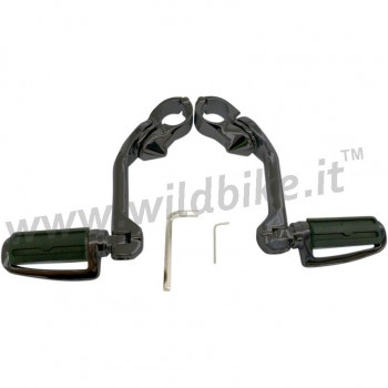 PEDANE SLOTTED 5" REGOLABILI NERE PER TUBI 1-1/4" PARAMOTORE MOTO E HARLEY DAVIDSON