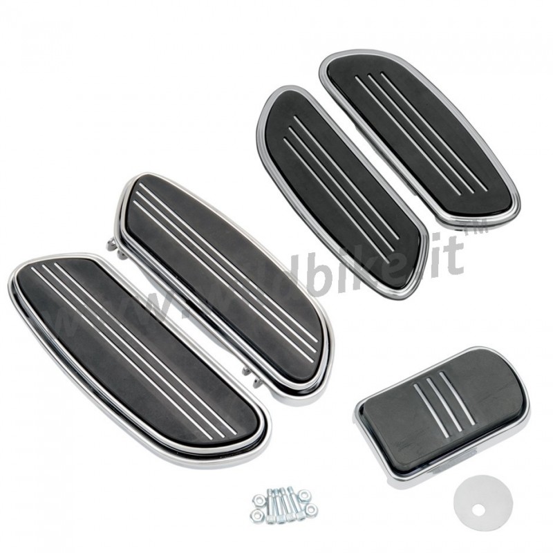 KIT PEDANE COMFORT SWEEPER CONDUCENTE/PASSEGGERO CROMATE PER HARLEY DAVIDSON FLH/FLT TOURING '93-'16
