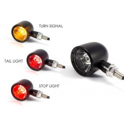 KIT INDICATORI DI DIREZIONE FRECCE BULLET MULTIFUNZIONE CNC2 CREE LED NERE MOTO CUSTOM E HARLEY DAVIDSON