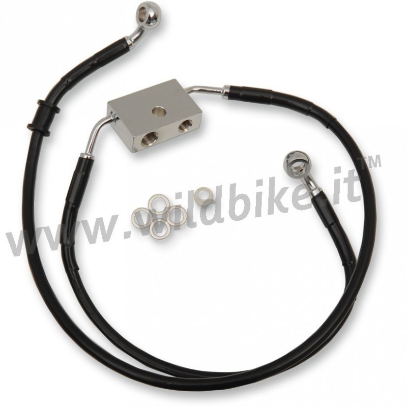 TUBI FRENI ABS ANTERIORI AERONAUTICI ESTESI + 6" IN ACCIAIO NERO HARLEY DAVIDSON XL 883 N IRON 2014-2022