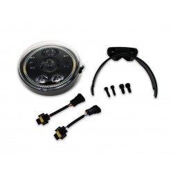 FARO ANTERIORE OMOLOGATO SUPERLIGHT LED ANGEL EYE NERO CON STAFFA PER MOTO HARLEY DAVIDSON V-ROD