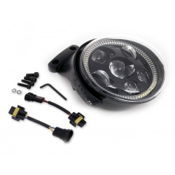 PHARES AVANT LED EU APPROUVÉ SUPERLIGHT ANGEL EYE NOIR AVEC SUPPORT POUR HARLEY DAVIDSON V-ROD