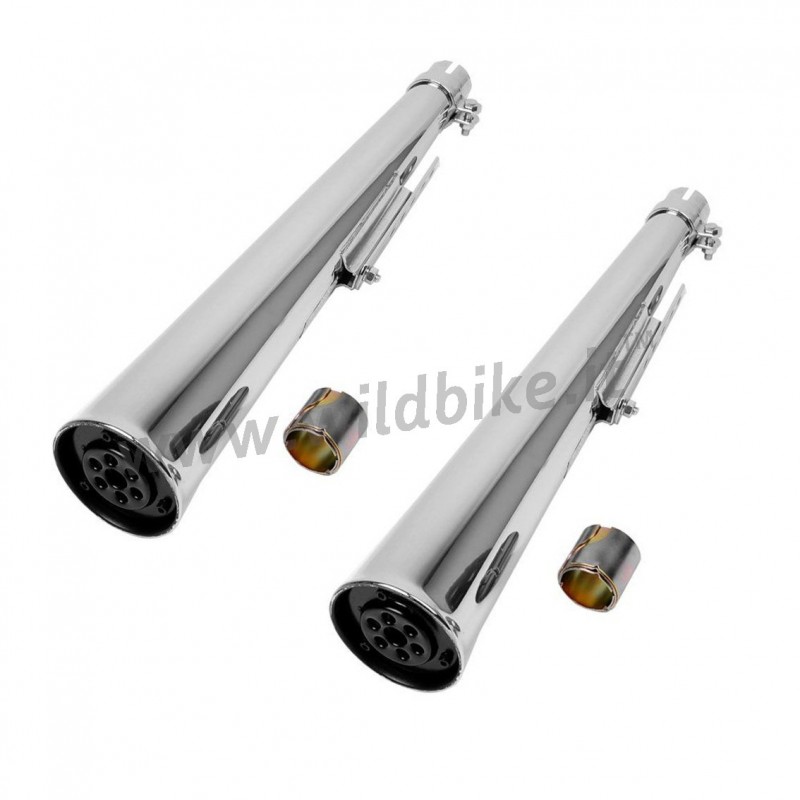 EXHAUSTS MUFFLERS SET SLIP-ON 60 CM WIDE CHROME FOR MOTORCYCLES
