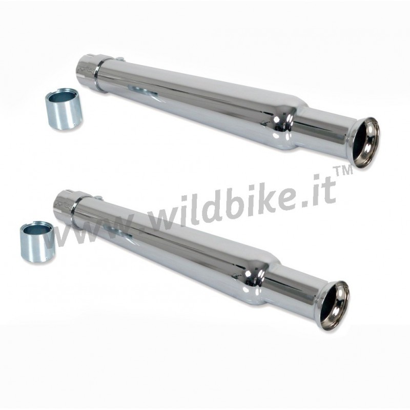 EXHAUSTS MUFFLERS SET SLIP-ON 48 CM VINTAGE BELL END CHROME FOR MOTORCYCLES