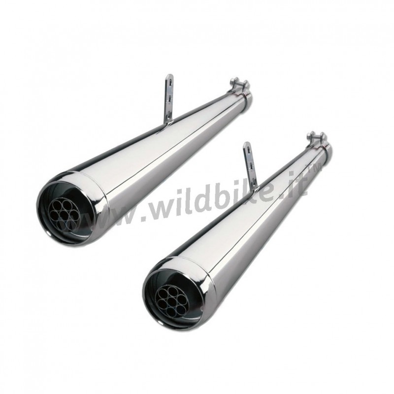 SET SILENCIEUX D'ÉCHAPPEMENTS UNIVERSEL SLIP-ON 70 CM WIDE CHROME POUR MOTOCYCLETTES