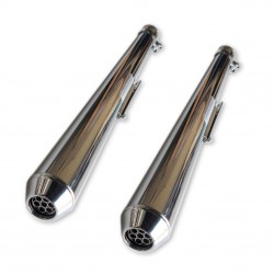 SET SILENCIEUX D'ÉCHAPPEMENTS UNIVERSEL SLIP-ON 70 CM VINTAGE MEGAPHONE CHROME POUR MOTOCYCLETTES
