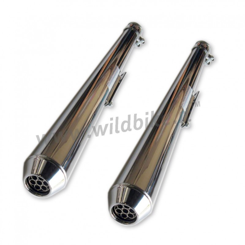 EXHAUSTS MUFFLERS SET SLIP-ON 70 CM VINTAGE MEGAPHONE CHROME FOR MOTORCYCLES