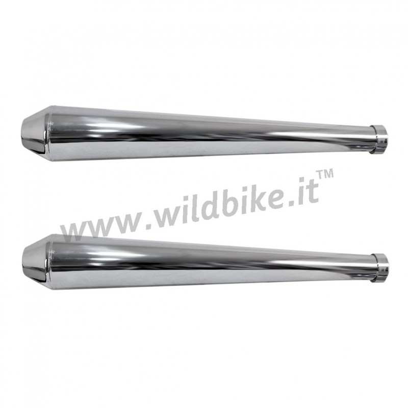 SCARICHI MARMITTE UNIVERSALI SET SLIP-ON MEGAFONO CONICI 66 CM CROMATI PER MOTO