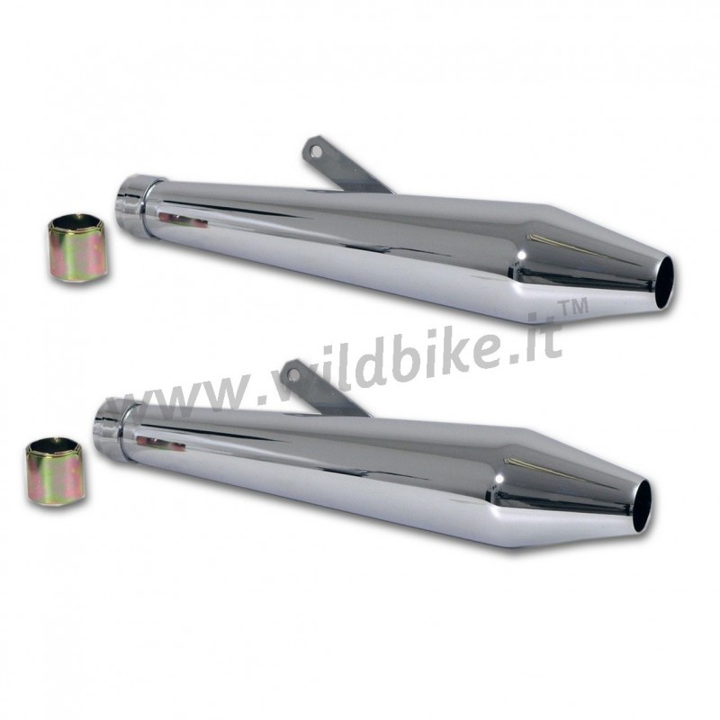 AUSPUFFSCHALLDÄMPFER SET UNIVERSAL SLIP-ON 48 CM TAPERED VERCHROMT FÜR MOTORRÄDER