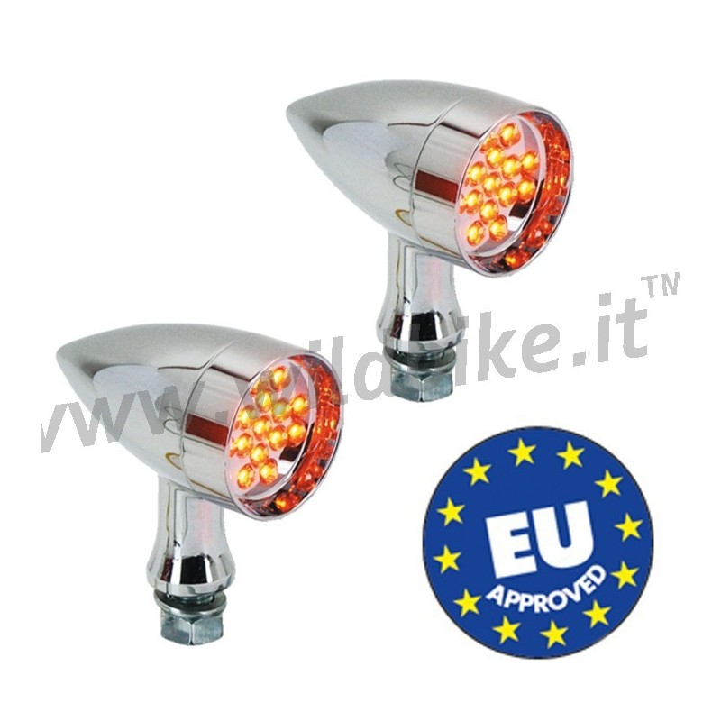 4x Motorcycle Bullet LED Turn Signal Lights – Amber/Chrome, M10 Thread – For Harley Davidson & Custom Bikes