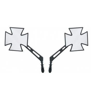 SPECCHIETTI A CROCE MALTESE NERI PER HARLEY DAVIDSON E MOTO CUSTOM