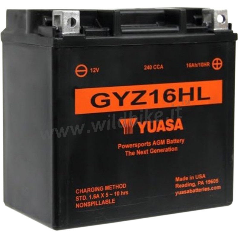 BATTERY YUASA HIGH PERFORMANCE MAINTENANCE FREE GYZ-16HL 16Ah HARLEY DAVIDSON XL SPORTSTER 04-21