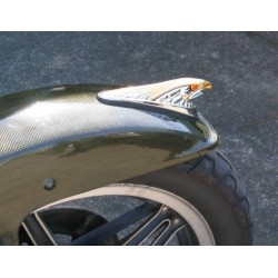 ORNAMENTO FREGIO AQUILA GRANDE CROMATA E ORO LUCE OCCHI ARANCIONE PARAFANGO HARLEY DAVIDSON E MOTO CUSTOM